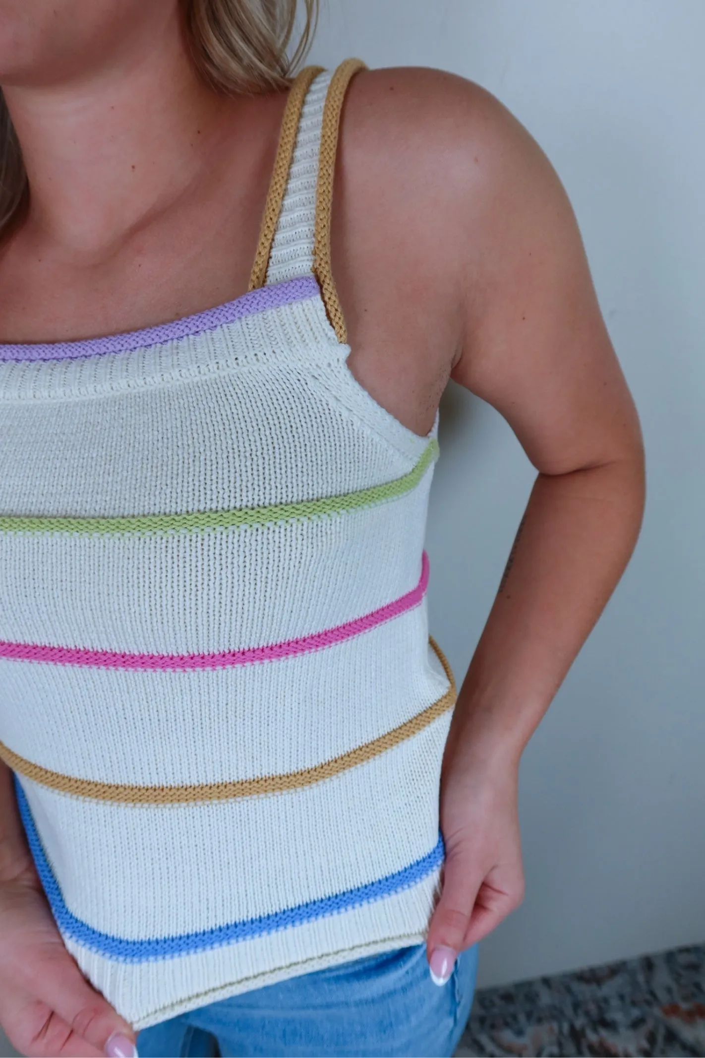 The Cutest Ivory Multi Textured Stripe Tank Top