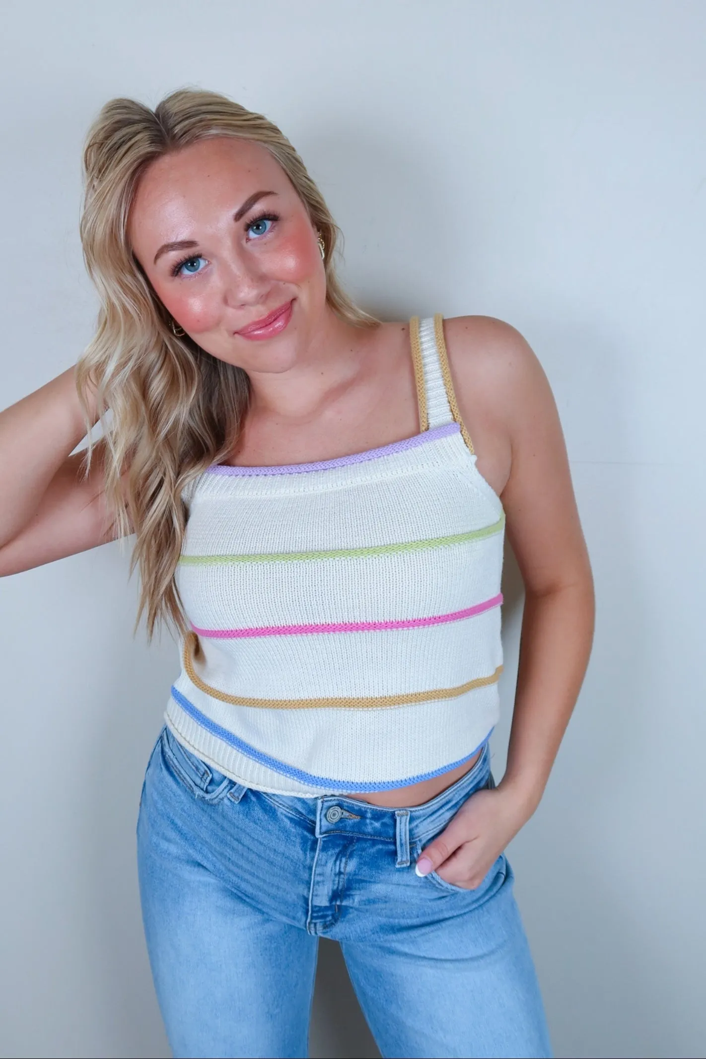 The Cutest Ivory Multi Textured Stripe Tank Top