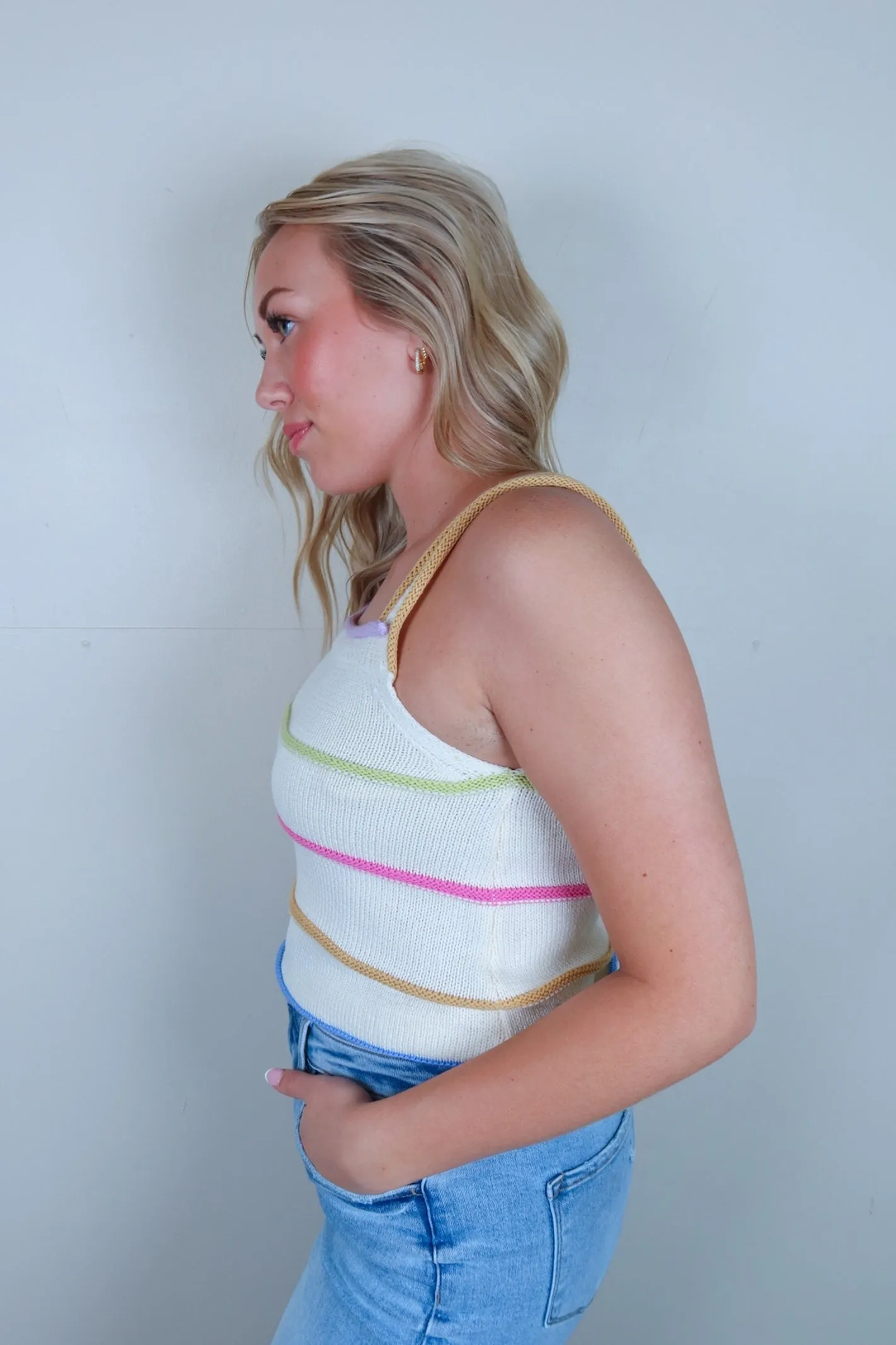 The Cutest Ivory Multi Textured Stripe Tank Top