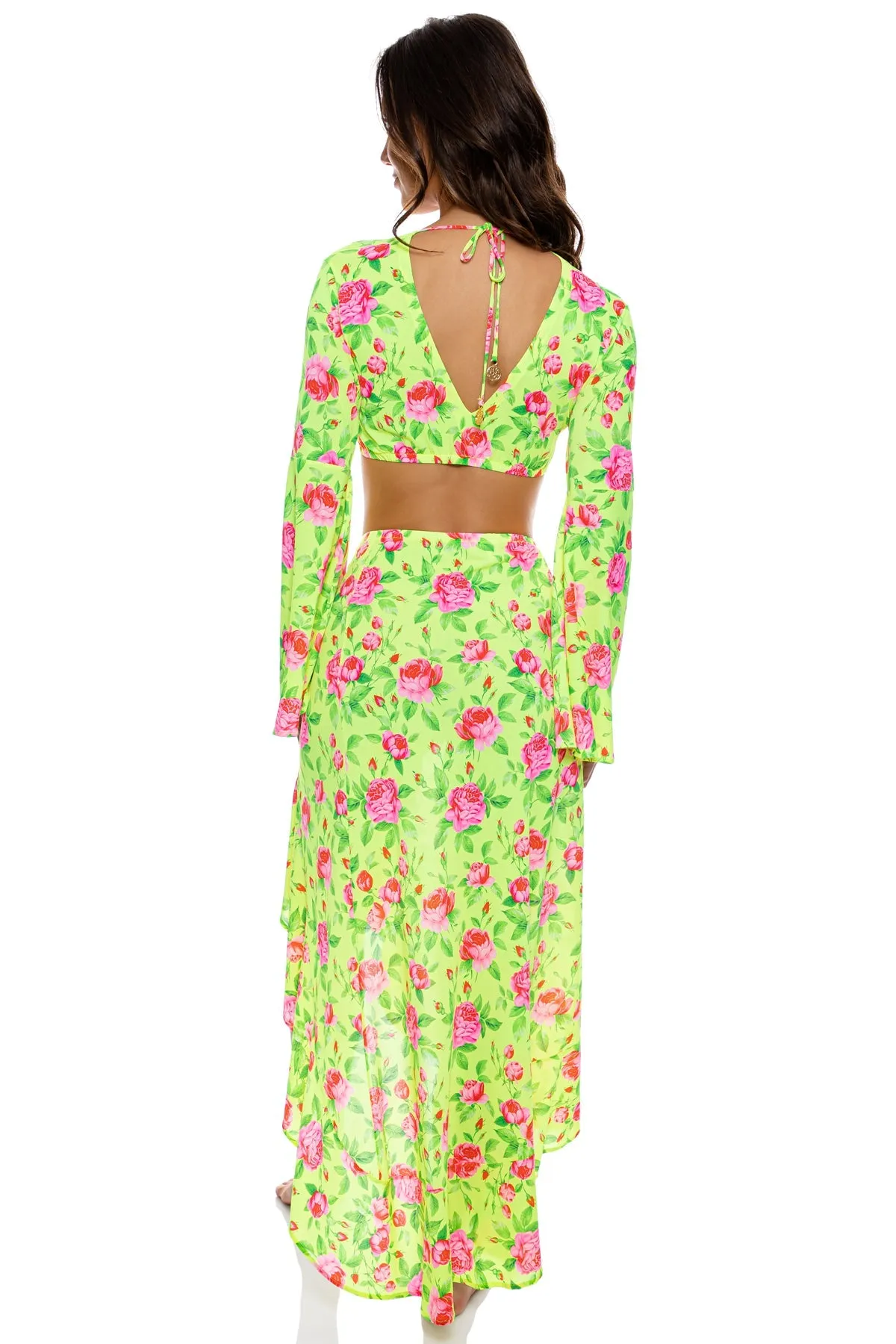 TI AMO - Ruffle Bell Sleeve Crop Top & Ruffle High Lo Slit Skirt • Radiant Yellow