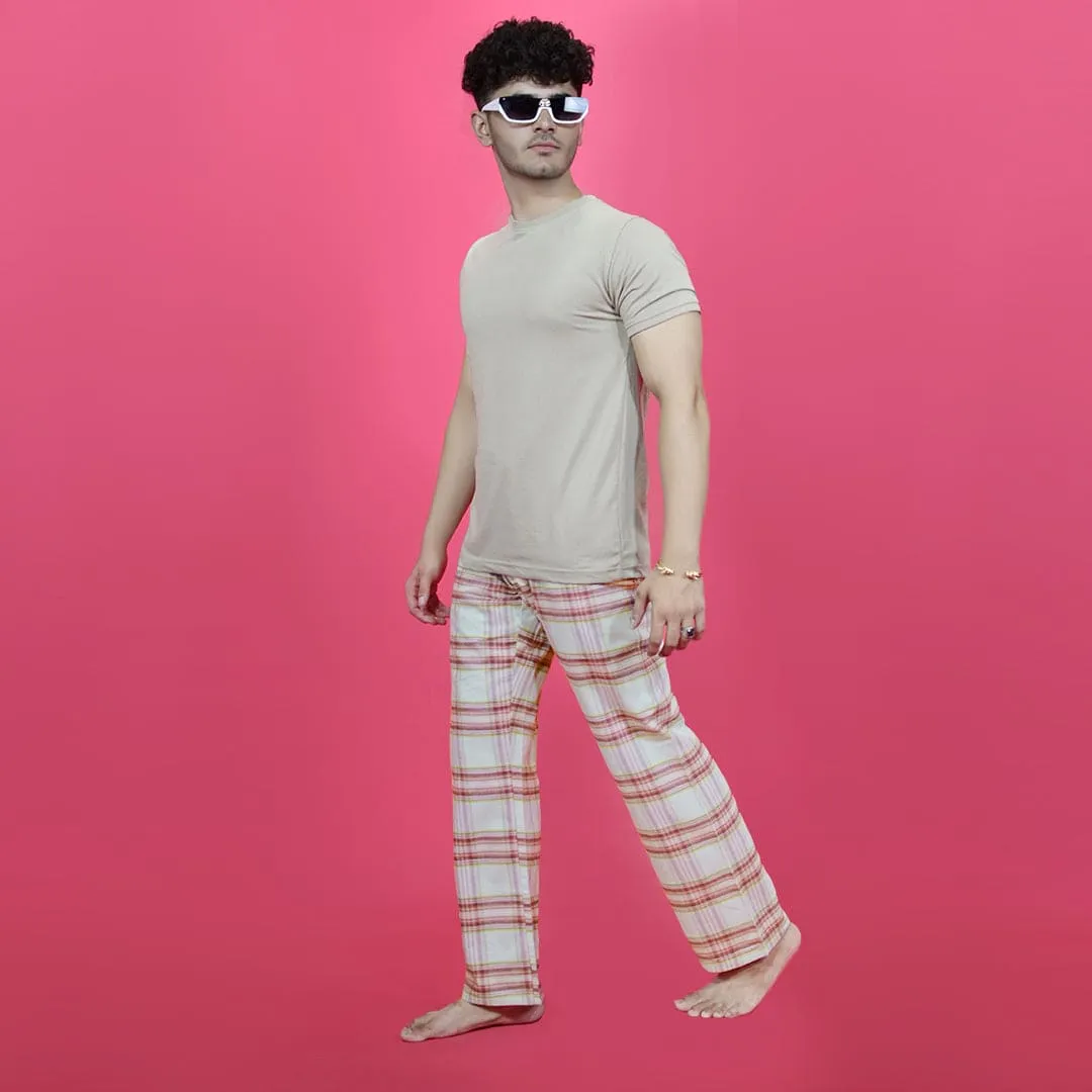 Unisex Checked Loungewear Comfy Soft Light Grey Cotton Trouser