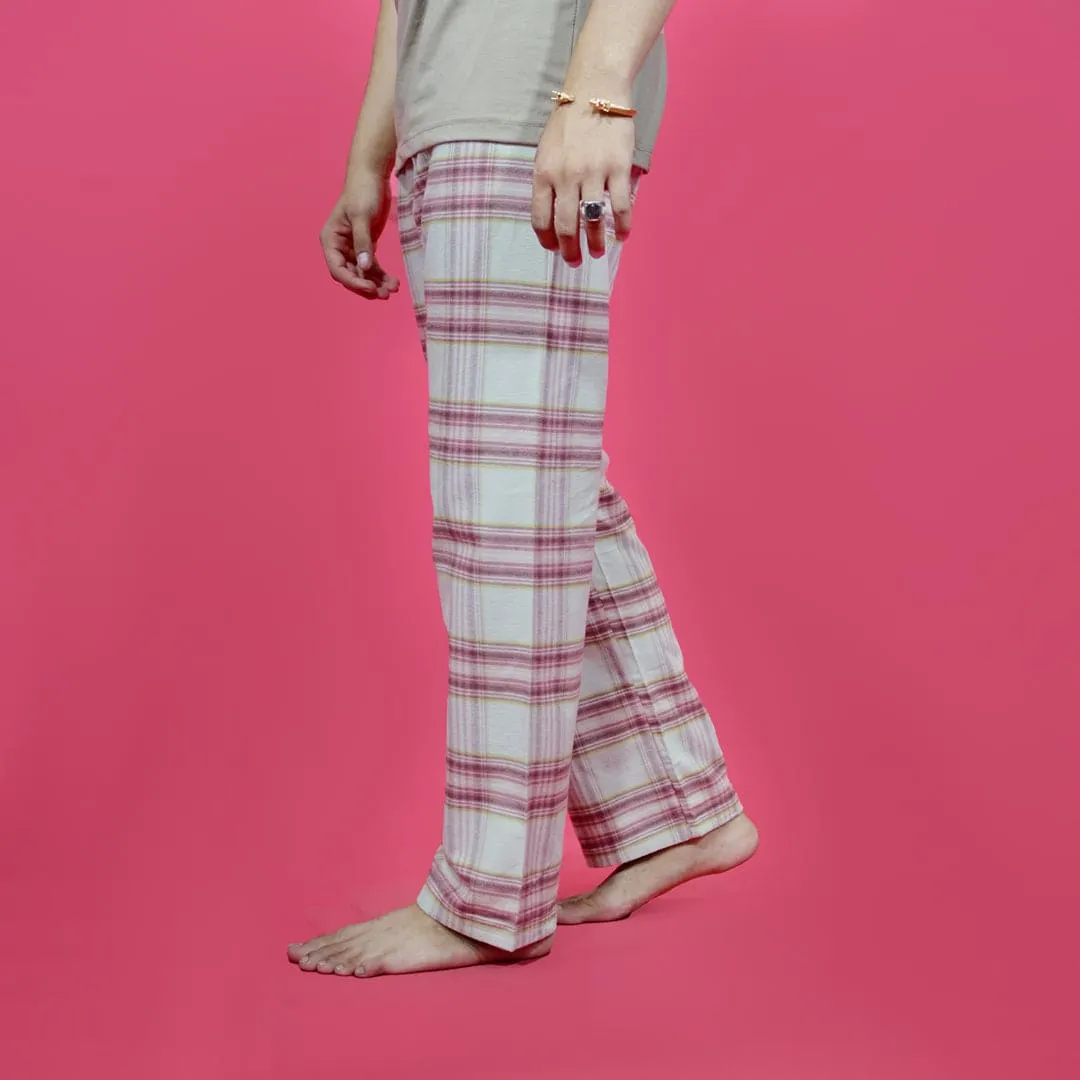 Unisex Checked Loungewear Comfy Soft Light Grey Cotton Trouser