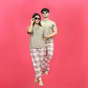 Unisex Checked Loungewear Comfy Soft Light Grey Cotton Trouser