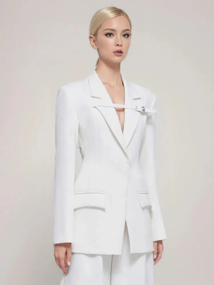Wenkouban-Winter outfits Christmas Notched Collar Buckle Strap Covered Button Fashion Blazer