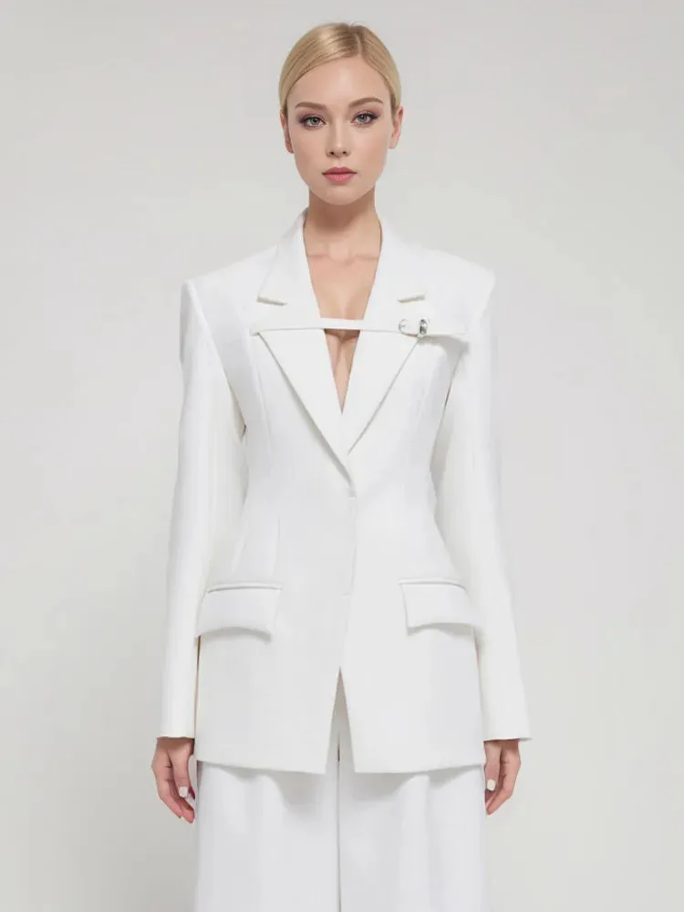 Wenkouban-Winter outfits Christmas Notched Collar Buckle Strap Covered Button Fashion Blazer