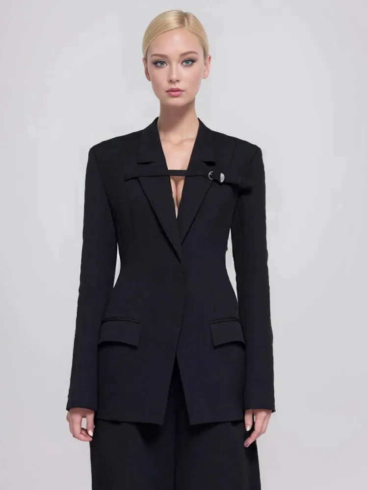 Wenkouban-Winter outfits Christmas Notched Collar Buckle Strap Covered Button Fashion Blazer