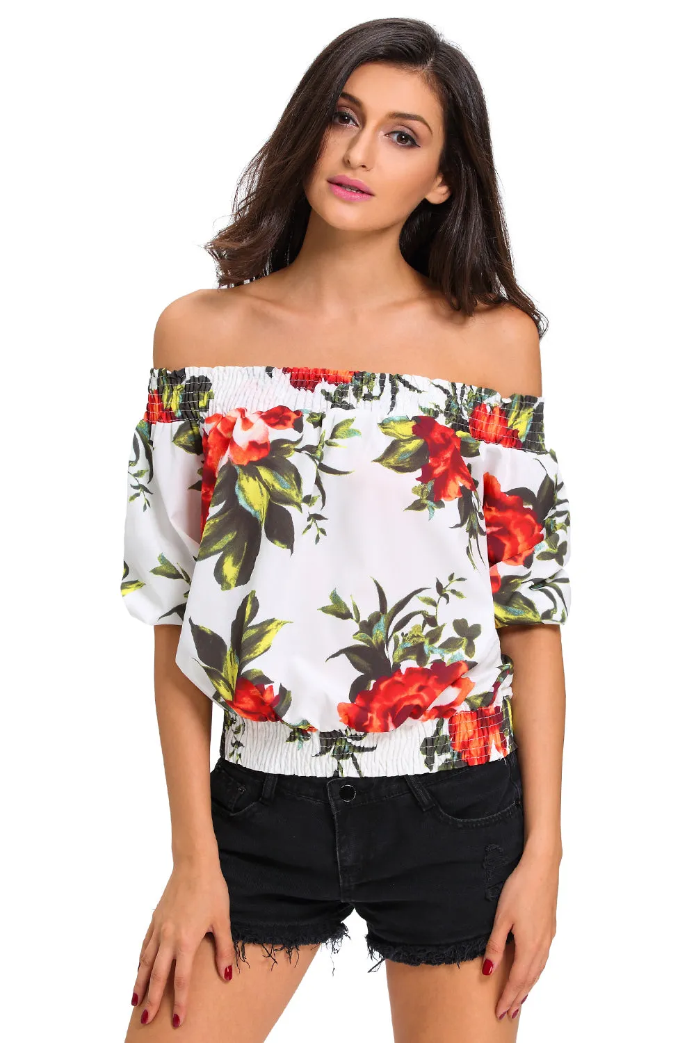 White Floral Off-the-shoulder Top