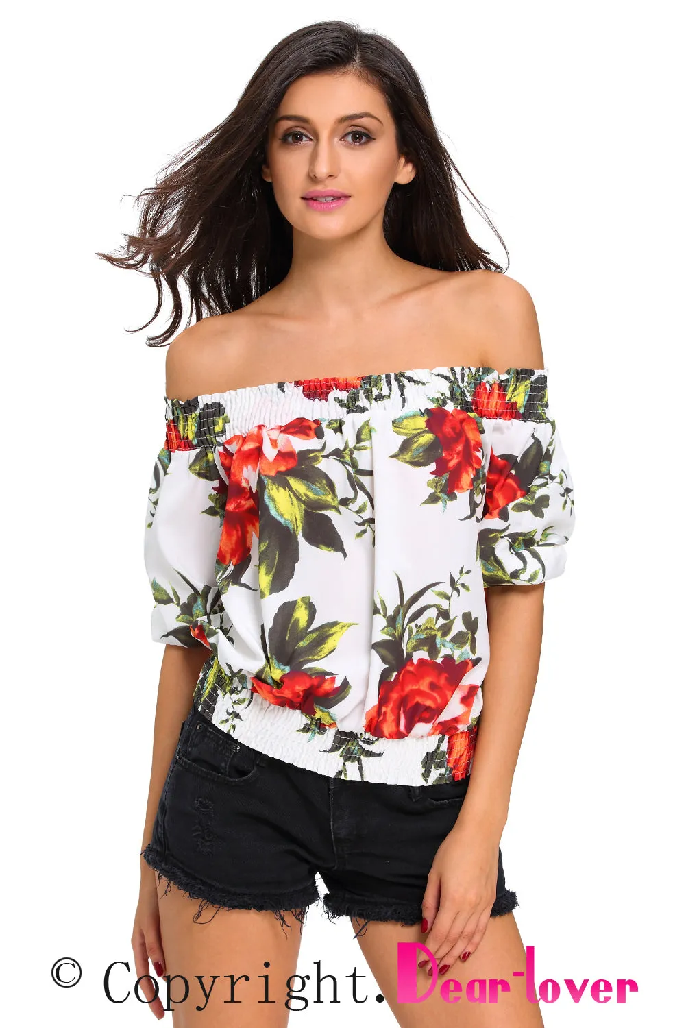 White Floral Off-the-shoulder Top