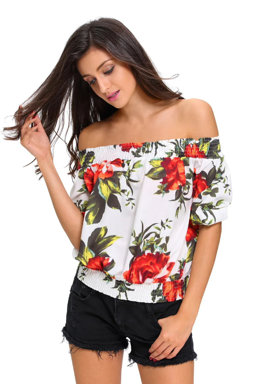 White Floral Off-the-shoulder Top