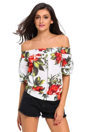 White Floral Off-the-shoulder Top