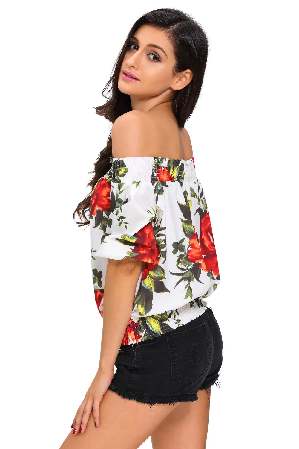 White Floral Off-the-shoulder Top
