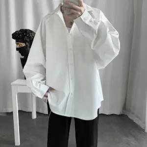 White Korean Shirt Men INS Trendy Lazy Loose Student Stylish Long Sleeved Fairy Look Men Shirt