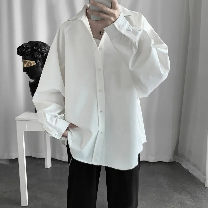 White Korean Shirt Men INS Trendy Lazy Loose Student Stylish Long Sleeved Fairy Look Men Shirt