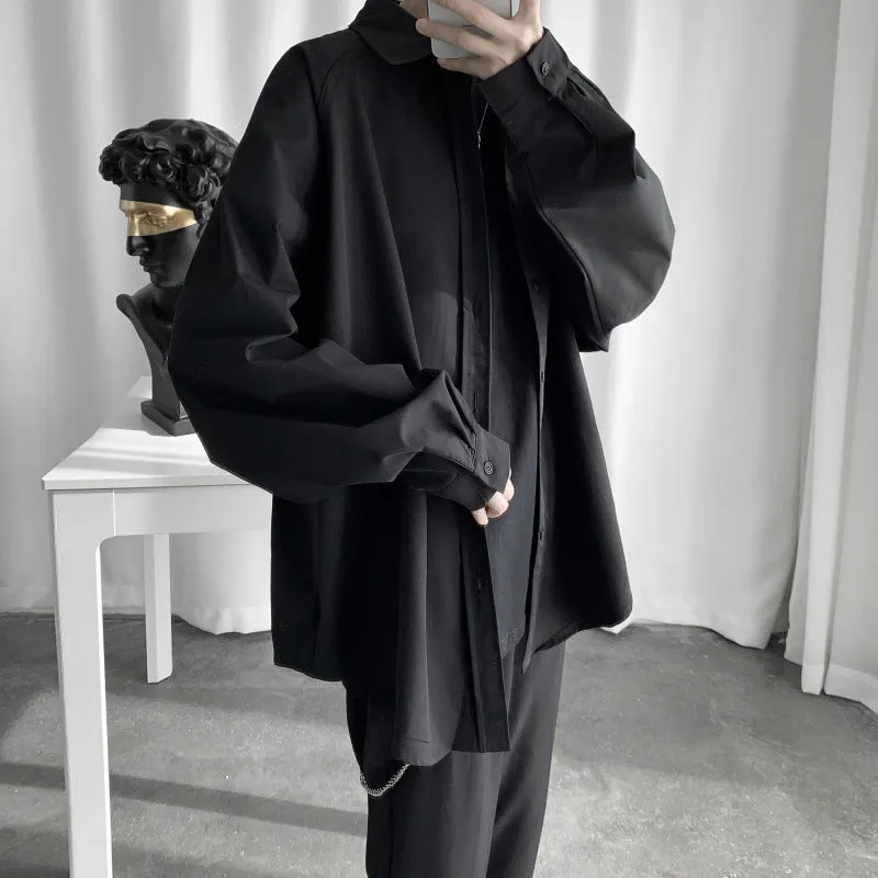 White Korean Shirt Men INS Trendy Lazy Loose Student Stylish Long Sleeved Fairy Look Men Shirt