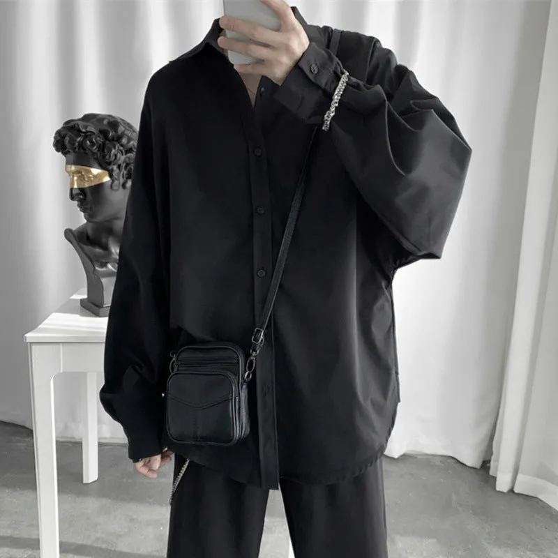White Korean Shirt Men INS Trendy Lazy Loose Student Stylish Long Sleeved Fairy Look Men Shirt