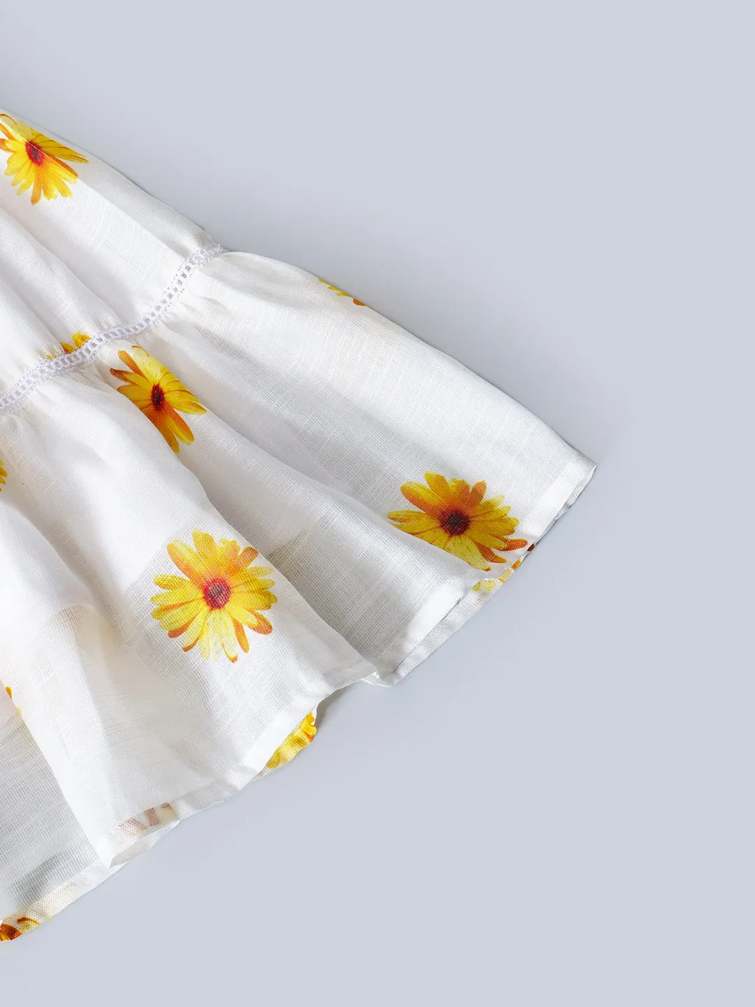 White Top And Skirt Set With Yellow Floral Print (Sk25018012)