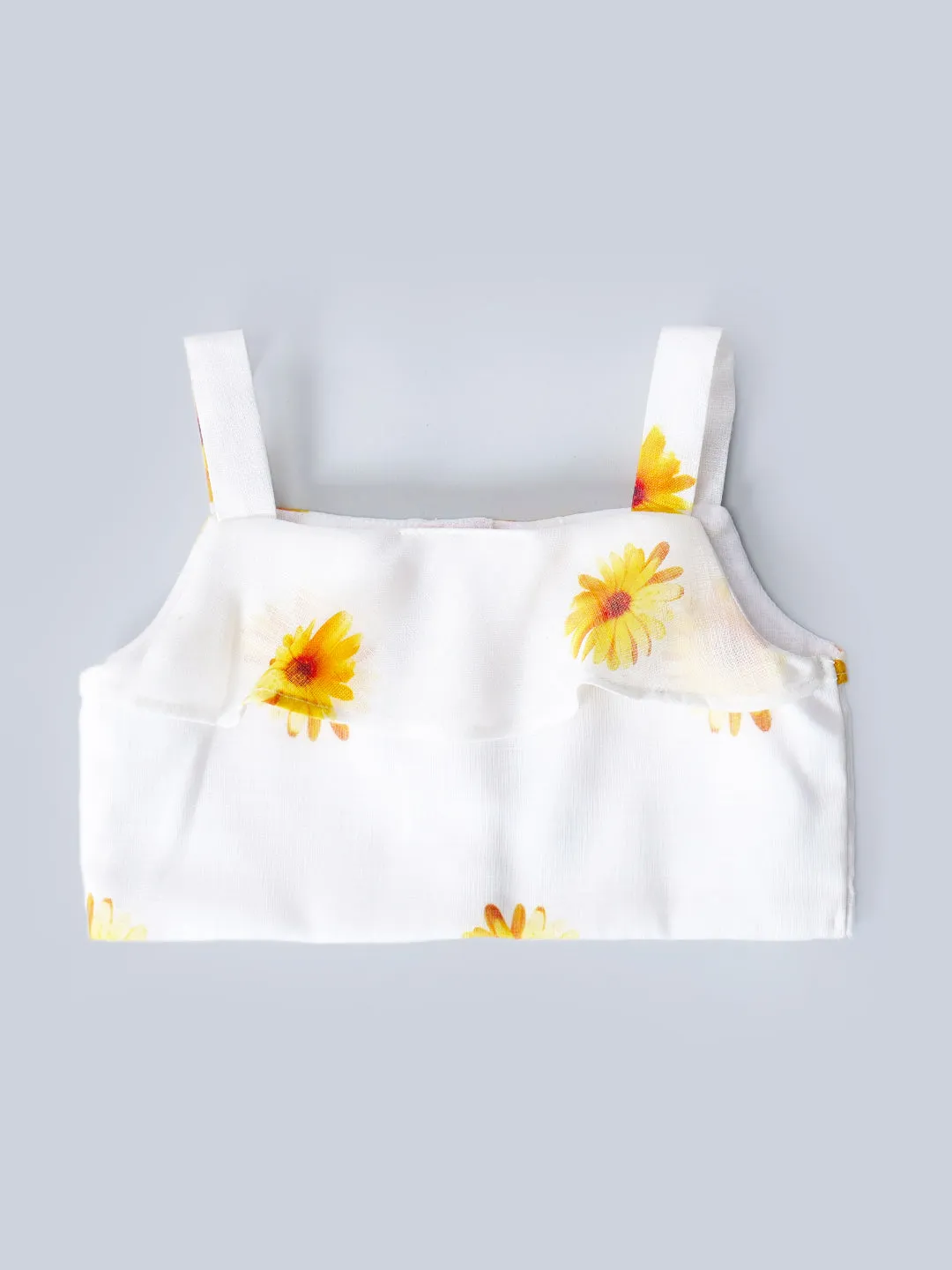 White Top And Skirt Set With Yellow Floral Print (Sk25018012)