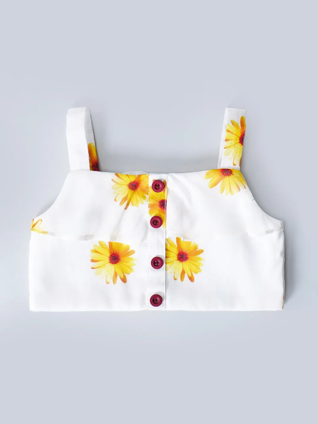 White Top And Skirt Set With Yellow Floral Print (Sk25018012)