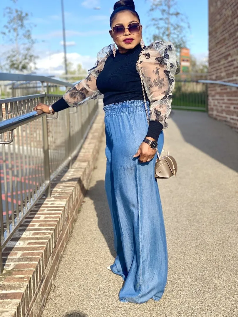 Wide Legs Denim Trouser In Blue