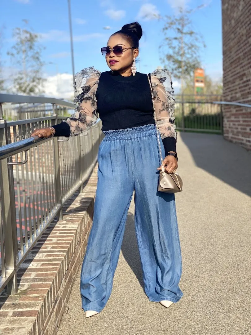 Wide Legs Denim Trouser In Blue