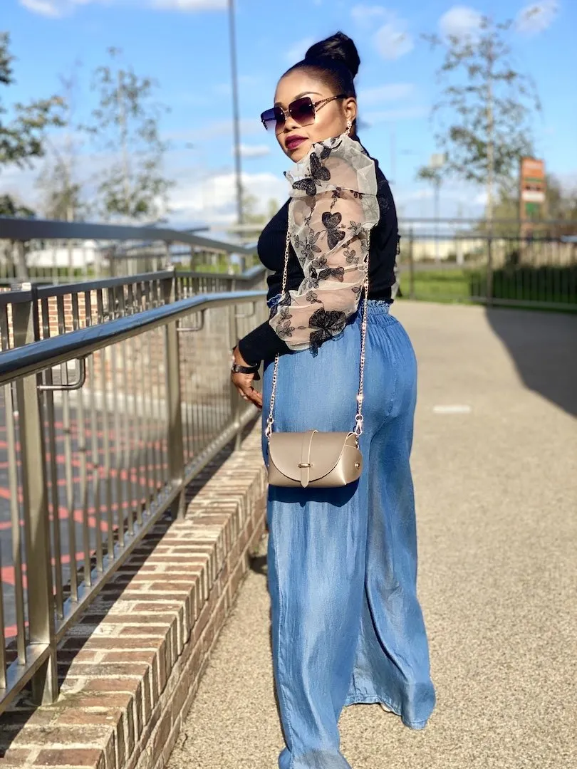 Wide Legs Denim Trouser In Blue