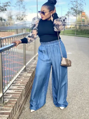 Wide Legs Denim Trouser In Blue