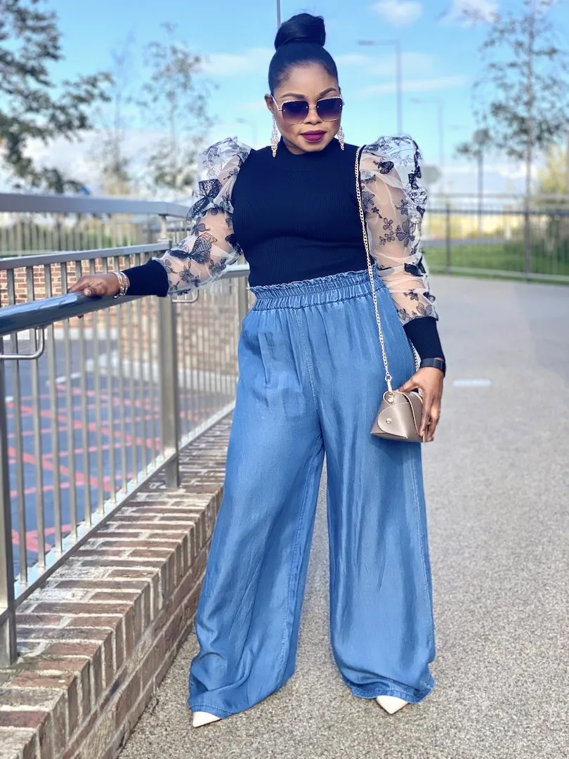 Wide Legs Denim Trouser In Blue
