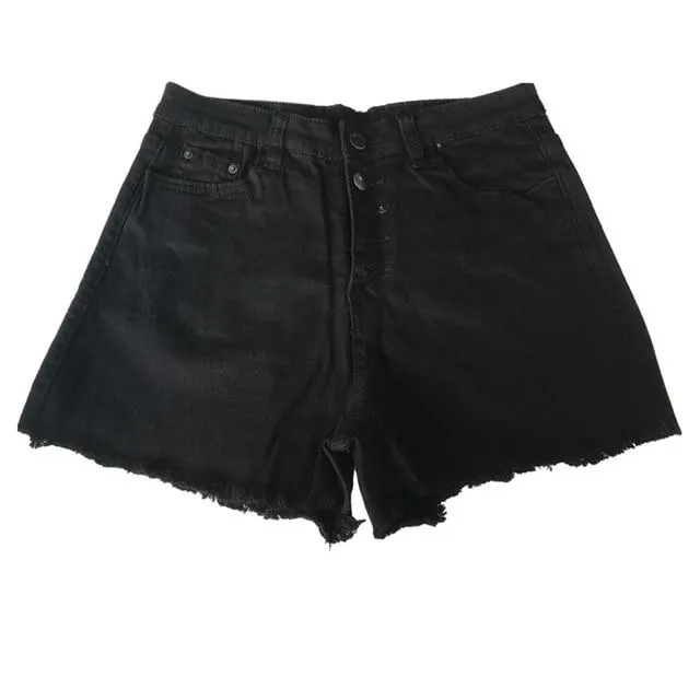 Women Hole Destroyed Ripped High Waist Jeans Denim Shorts Hot Solid Button