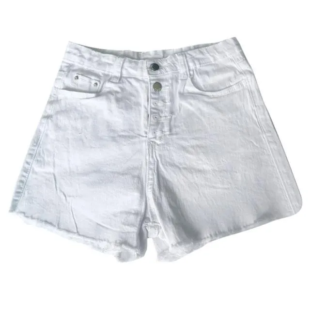 Women Hole Destroyed Ripped High Waist Jeans Denim Shorts Hot Solid Button