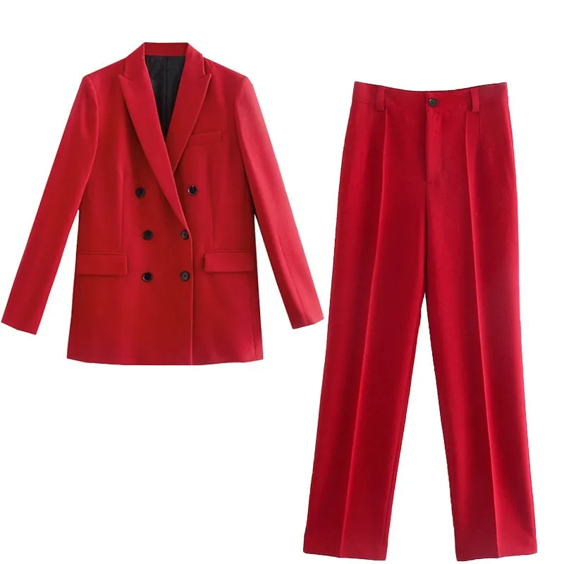 Women Jacket Double Breasted Notched Blazer Office Suit Pantsuit