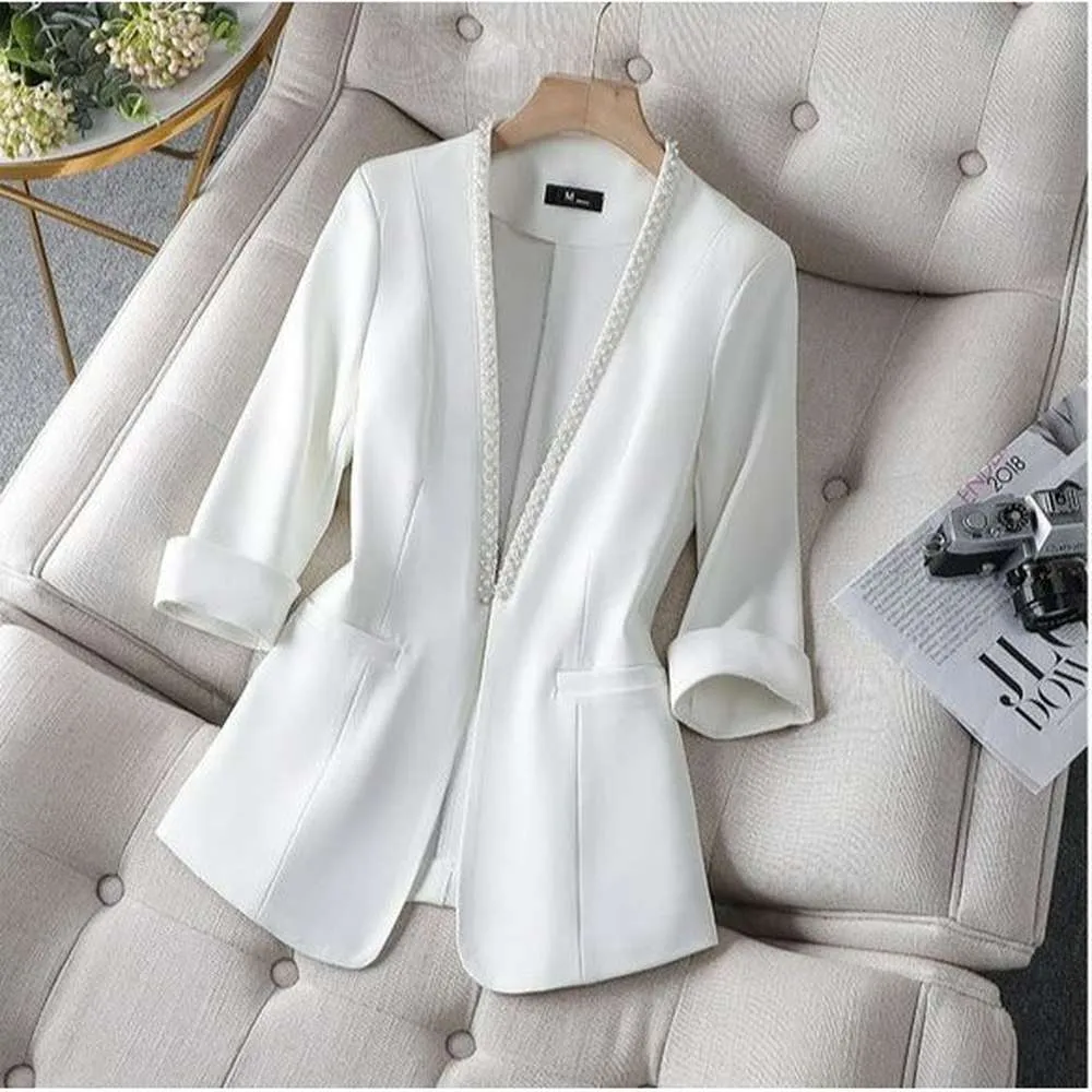 Women Korean Style Pearl Half Sleeve Casual Blazer