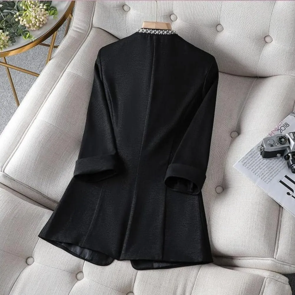 Women Korean Style Pearl Half Sleeve Casual Blazer