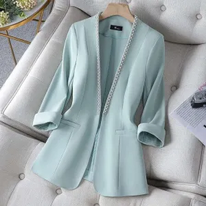 Women Korean Style Pearl Half Sleeve Casual Blazer