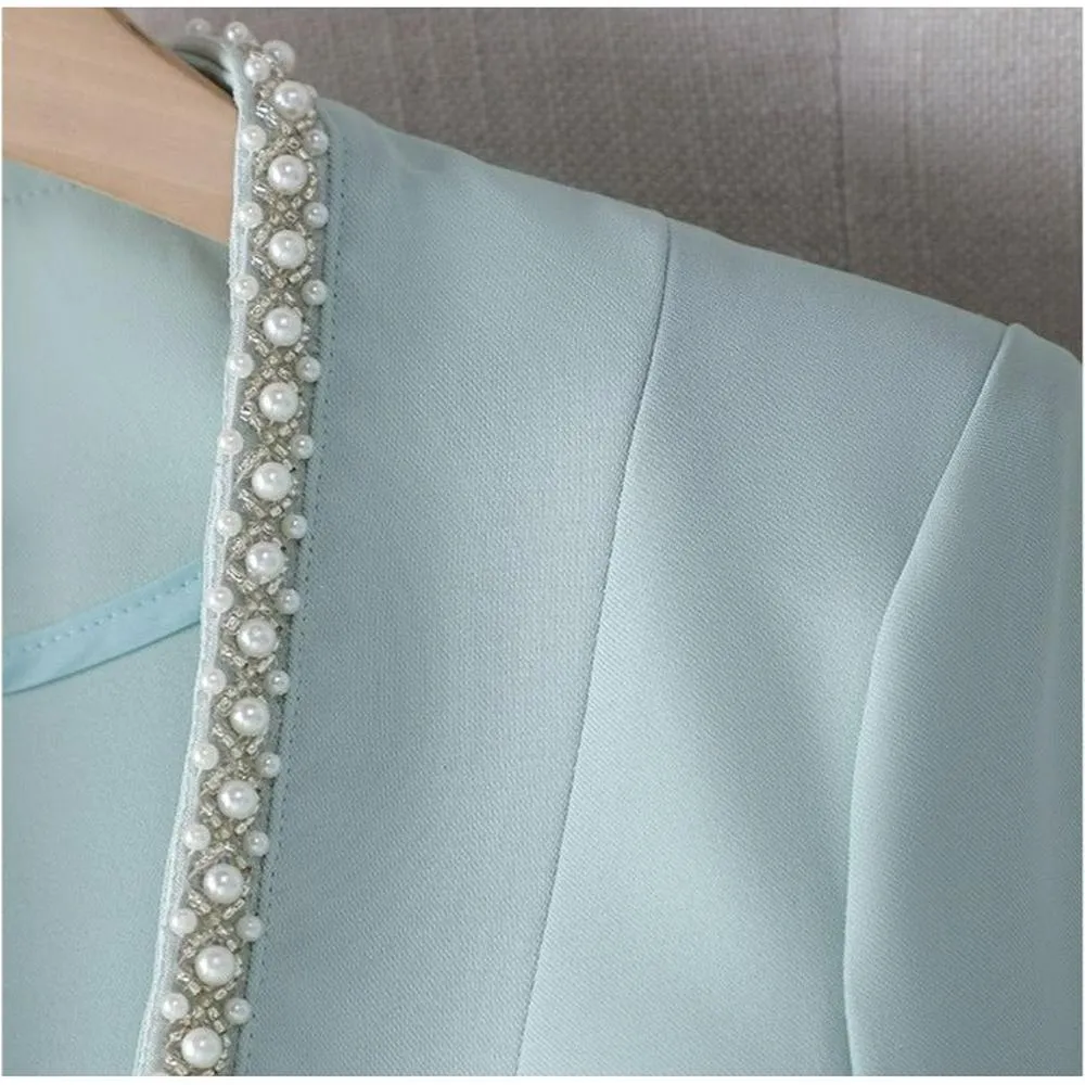 Women Korean Style Pearl Half Sleeve Casual Blazer