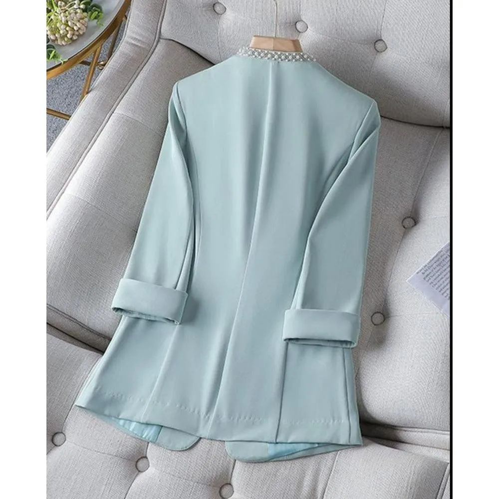 Women Korean Style Pearl Half Sleeve Casual Blazer