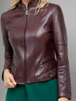 Women's Burgundy Leather & Faux-Leather Jackets