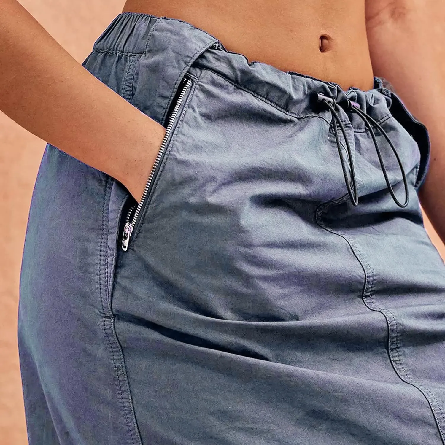 Womens Cargo Skirt Jean Side Drawstring Adjustable Casual A-Line Midi Long Denim Skirt Vacation Backless Sweater