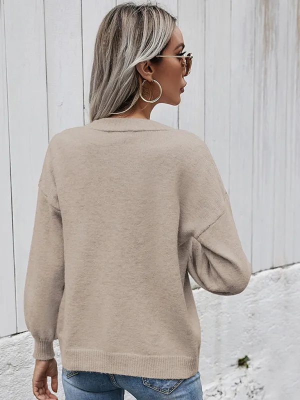 Women's Casual V-Neck Knit Sweater Cardigan