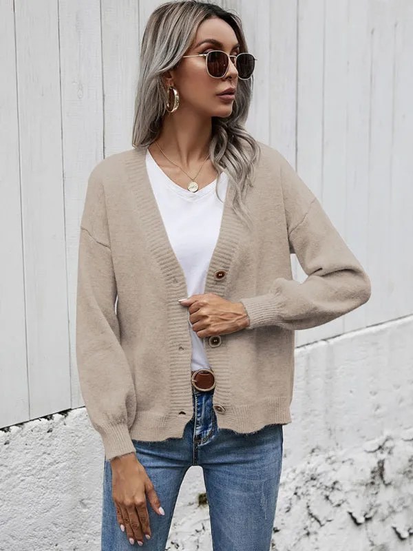 Women's Casual V-Neck Knit Sweater Cardigan