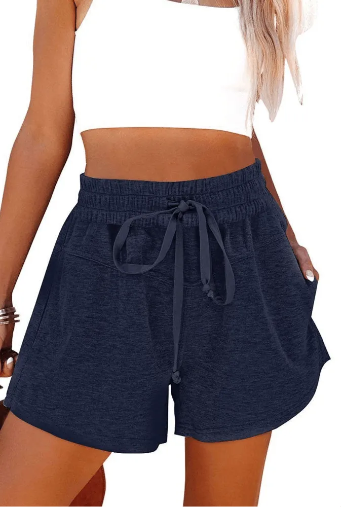 Women's Lace Up Casual Pocket Solid Color Shorts