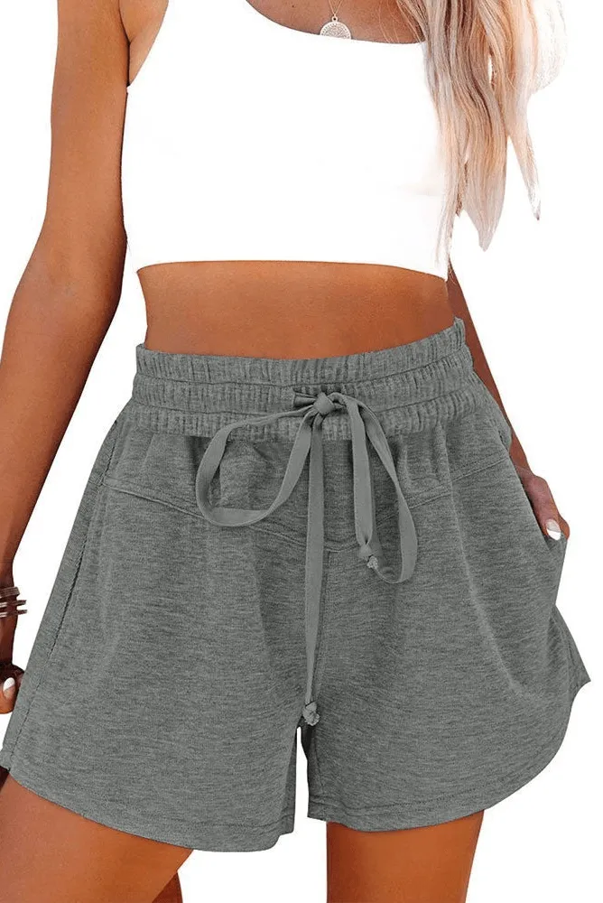 Women's Lace Up Casual Pocket Solid Color Shorts