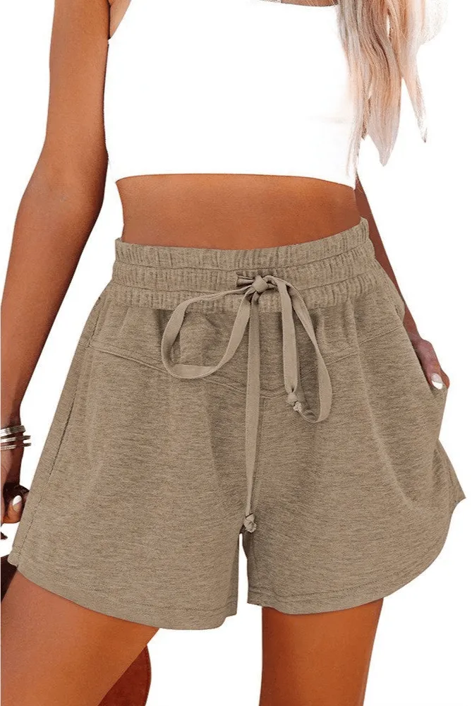 Women's Lace Up Casual Pocket Solid Color Shorts