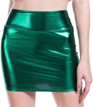 Women's Metallic Shiny PU Leather Bodycon Mini Skirt A-line Pencil Club Party Skirt Clubwear