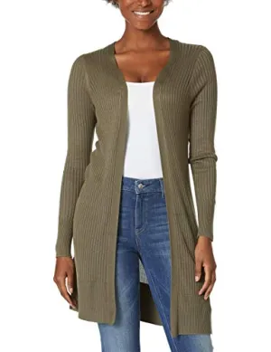 Women's Open Front Cardigan Shirt Long Sleeve Lightweight Coat (Army Green,S/4-6)