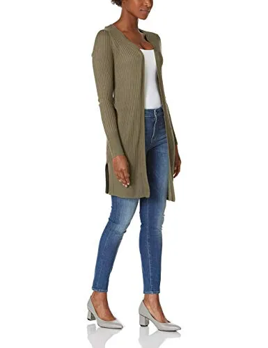 Women's Open Front Cardigan Shirt Long Sleeve Lightweight Coat (Army Green,S/4-6)