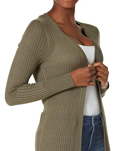 Women's Open Front Cardigan Shirt Long Sleeve Lightweight Coat (Army Green,S/4-6)