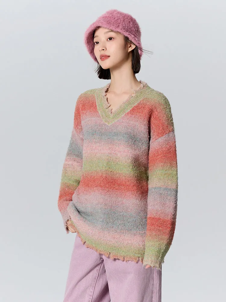 Women's red V-neck sweater