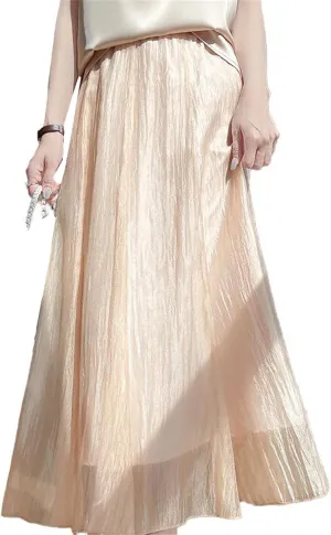 Womens Skirt Red Chinese Style Mesh A-Line Mid Length Skirt