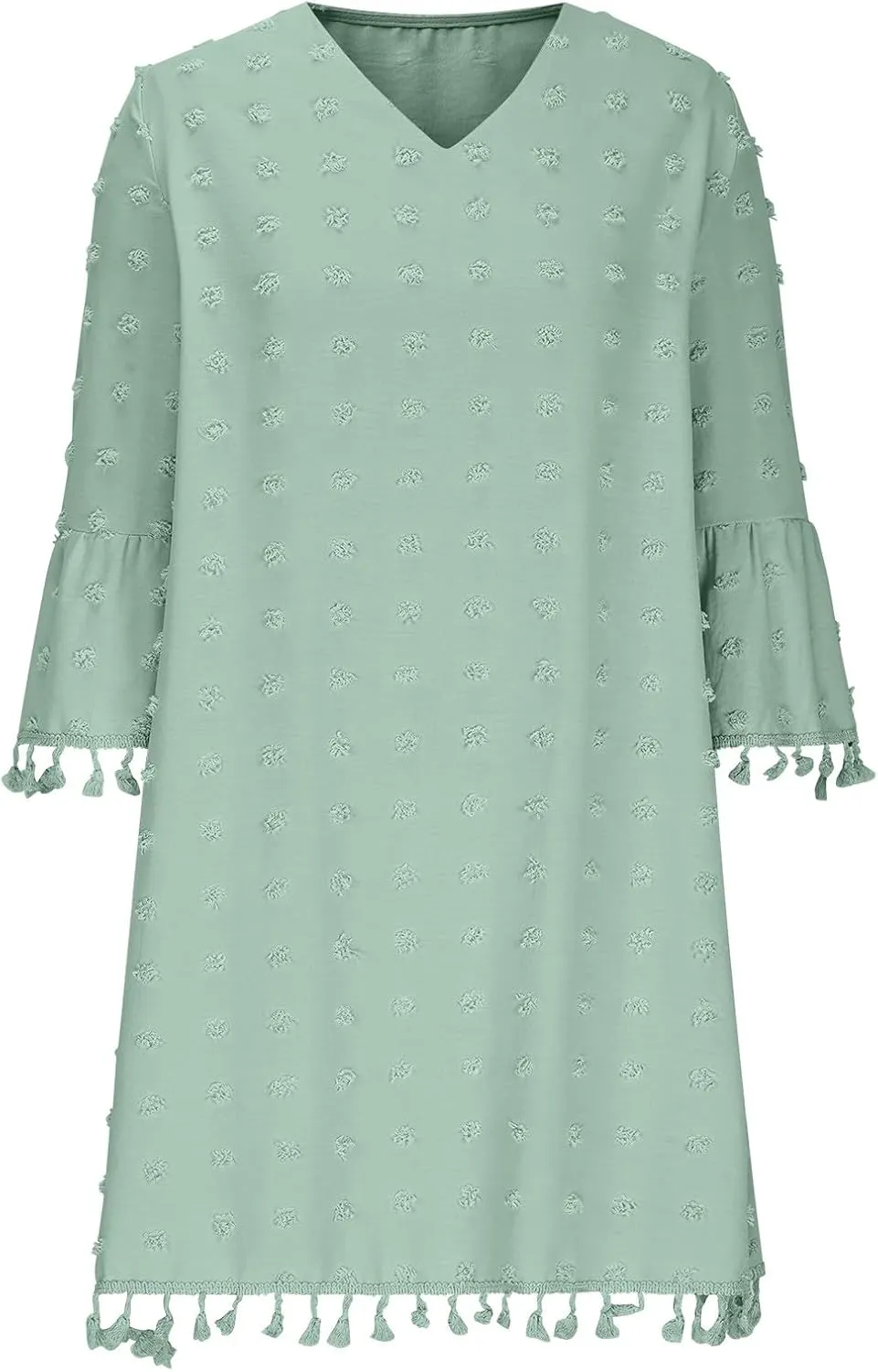 Women's Summer Boho Beach Dresses Fashion V Neck Half Sleeve Jacquard Tassels Loose Fit Short Dress