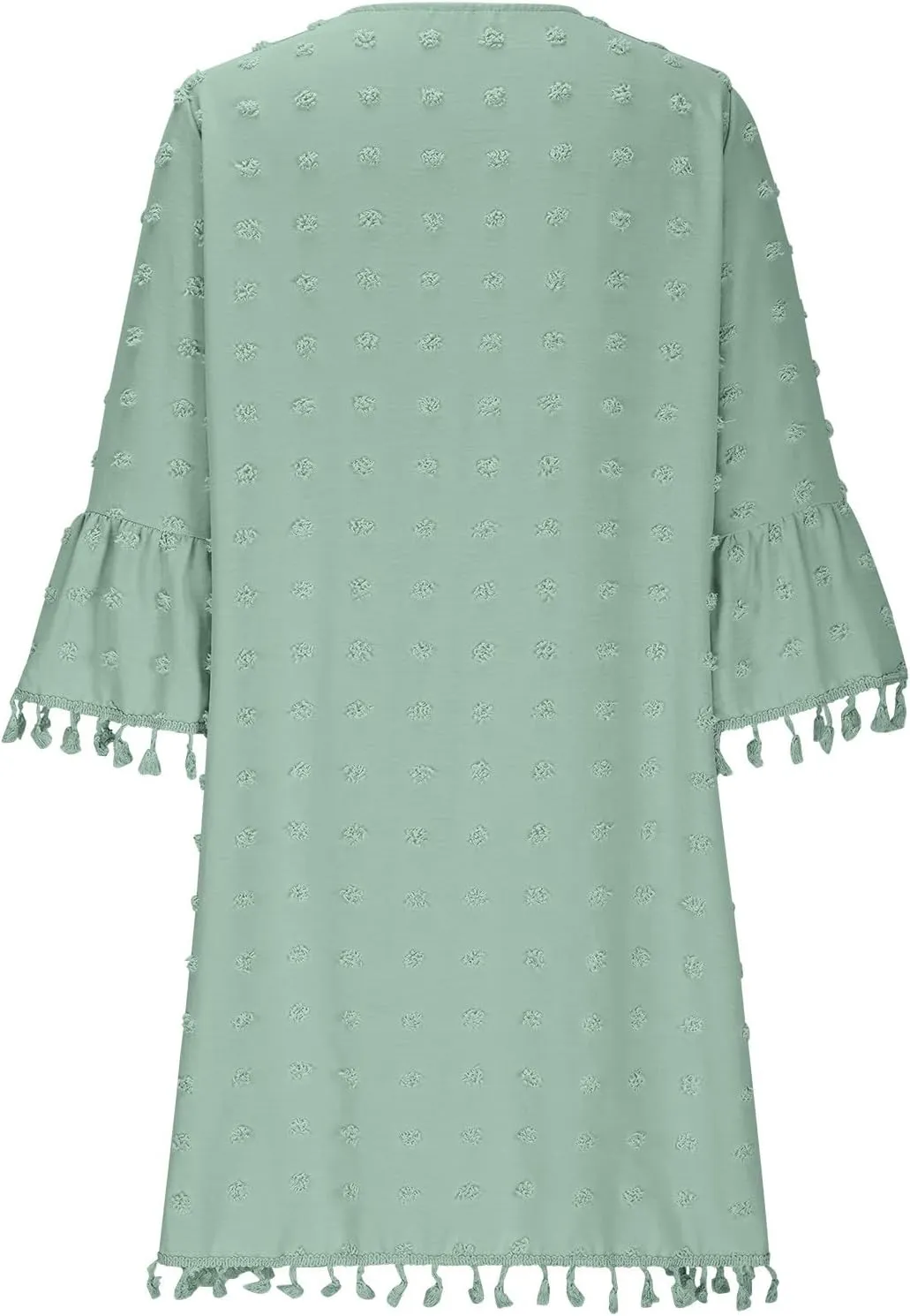 Women's Summer Boho Beach Dresses Fashion V Neck Half Sleeve Jacquard Tassels Loose Fit Short Dress